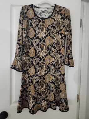 Michael Kors Black and Gold Paisley Midi Dress